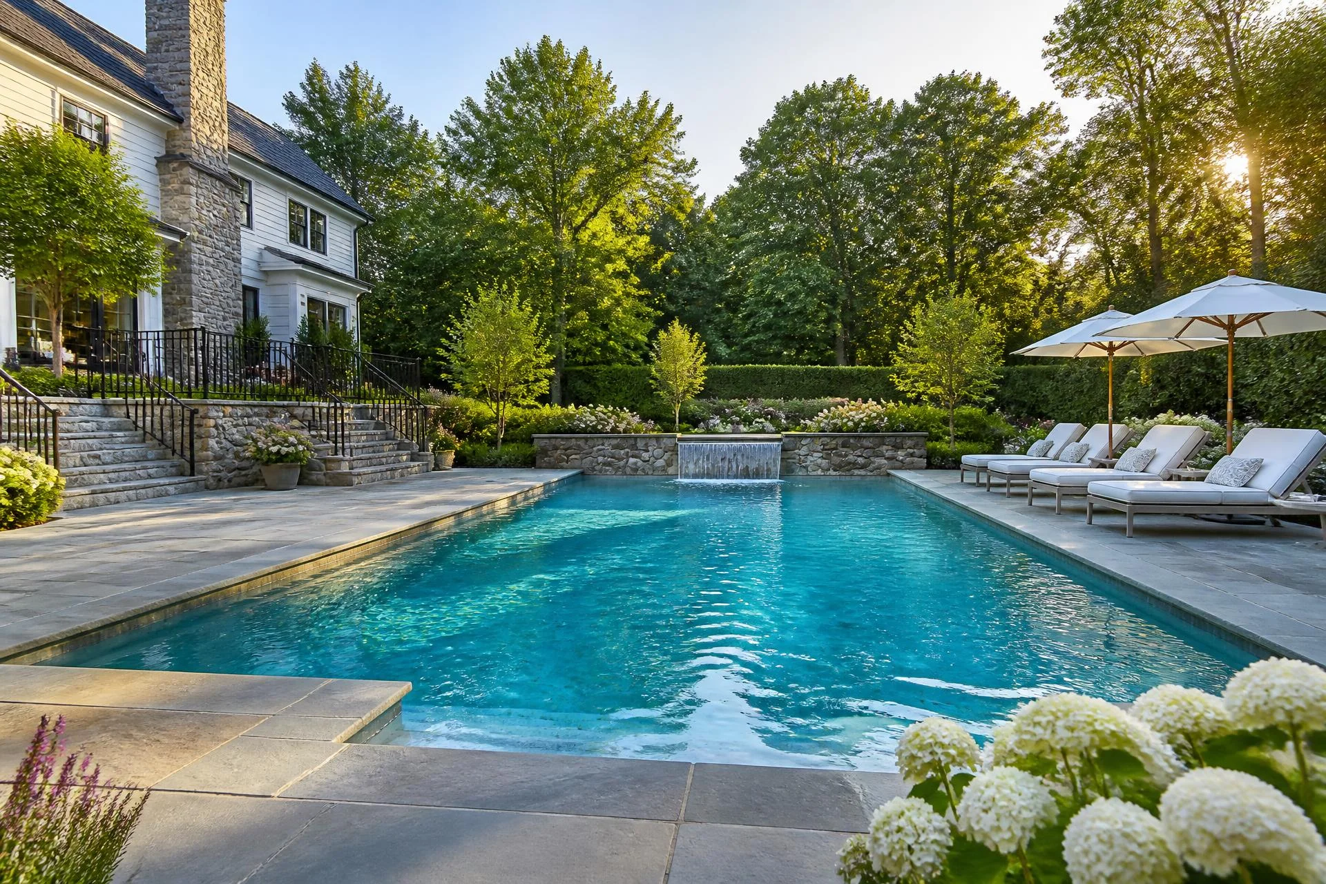 Sparkling clear backyard pool in Westchester County, NY